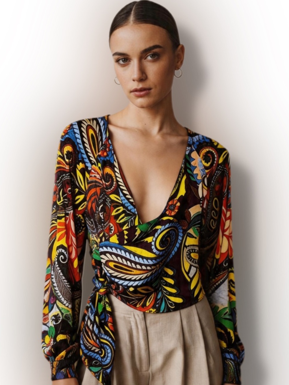 ZARA Colorful Paisley Wrap Blouse